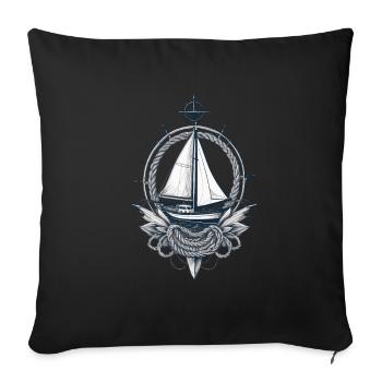 Voilier boussole aventure nautique - Housse de coussin décorative 45 x 45 cm - noir - Devant