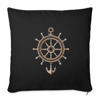 Nautical steering wheel with anchor - Sofa pillowcase 17,3'' x 17,3'' (45 x 45 cm) - black - Front