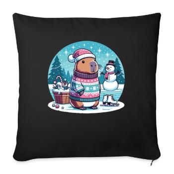 Noël festif Capybara d’hiver - Housse de coussin décorative 45 x 45 cm - noir - Devant