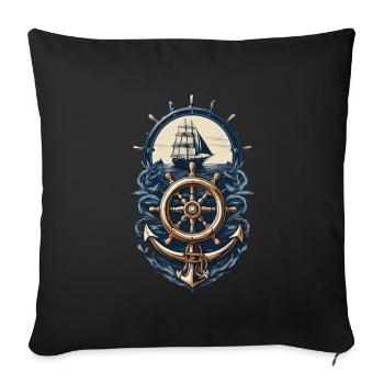 aventure nautique voilier boussole - Housse de coussin décorative 45 x 45 cm - noir - Devant