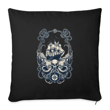 Adventure on the high seas with pirate ship - Sofa pillowcase 17,3'' x 17,3'' (45 x 45 cm) - black - Front
