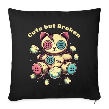 Psychopathe mental Chat mignon mais cassé - Housse de coussin décorative 45 x 45 cm - noir - Devant