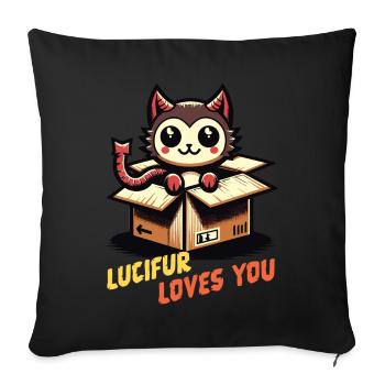 Lucifur Loves You Dessin Animé Motif Chat - Housse de coussin décorative 45 x 45 cm - noir - Devant