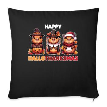Happy Hallothanksmas Capybara Christmas Capybaras - Sofa pillowcase 17,3'' x 17,3'' (45 x 45 cm) - black - Front