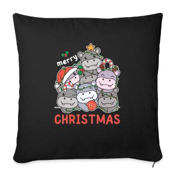 Hippopotame Arbre de Noël Joyeux Noël - Housse de coussin décorative 45 x 45 cm - noir - Devant
