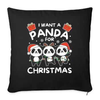 Je veux un panda pour Noël mignons pandas - Housse de coussin décorative 45 x 45 cm - noir - Devant