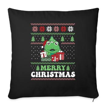 Joyeux Noël rétro moche grenouille de Noël - Housse de coussin décorative 45 x 45 cm - noir - Devant