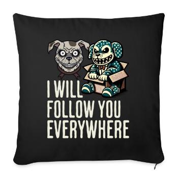 Je te suis partout chien et poupée effrayants - Housse de coussin décorative 45 x 45 cm - noir - Devant