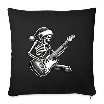 Guitare squelette rock avec chapeau de père Noël - Housse de coussin décorative 45 x 45 cm - noir - Devant