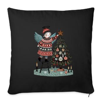 Ange de Noël scandinave avec arbre de Noël - Housse de coussin décorative 45 x 45 cm - noir - Devant