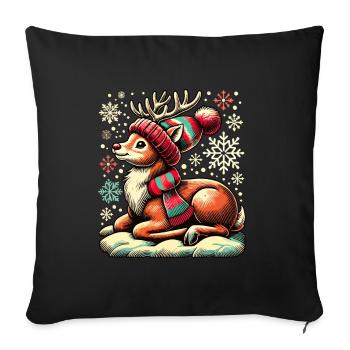 Renne de Noël vintage mignon mignon faon - Housse de coussin décorative 45 x 45 cm - noir - Devant