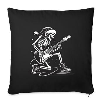 Squelette Noël Rocker avec guitare électrique - Housse de coussin décorative 45 x 45 cm - noir - Devant