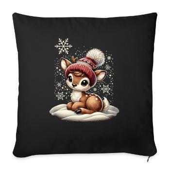 Renne de Noël vintage mignon mignon faon - Housse de coussin décorative 45 x 45 cm - noir - Devant