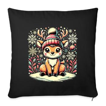 Renne de Noël vintage mignon mignon faon - Housse de coussin décorative 45 x 45 cm - noir - Devant