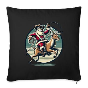 Cowboy Santa Claus Rodeo Ride with Reindeer - Sofa pillowcase 17,3'' x 17,3'' (45 x 45 cm) - black - Front
