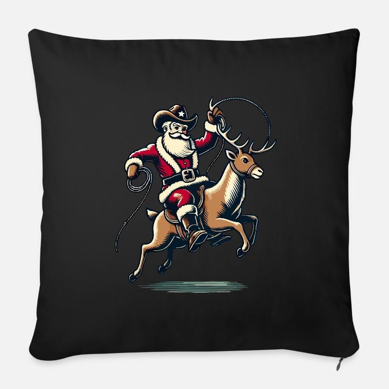 Cowboy Weihnachtsmann Rodeo auf Rentier - Sofakissenbezug 45 x 45 cm - Schwarz