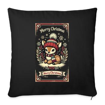 Vintage Noël renne neige flocons de neige - Housse de coussin décorative 45 x 45 cm - noir - Devant