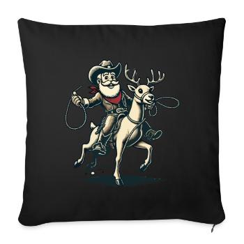 Aventure du cavalier cow-boy du Père Noël - Housse de coussin décorative 45 x 45 cm - noir - Devant