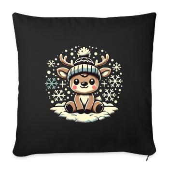 Charming vintage design with reindeer and snow - Sofa pillowcase 17,3'' x 17,3'' (45 x 45 cm) - black - Front