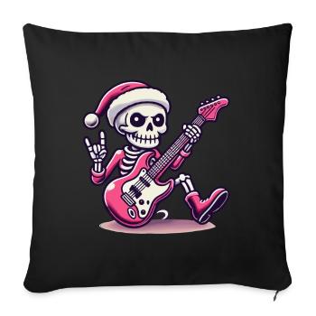 Guitariste de rock squelette de Noël - Housse de coussin décorative 45 x 45 cm - noir - Devant