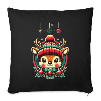 Design vintage Noël Mignon renne - Housse de coussin décorative 45 x 45 cm - noir - Devant