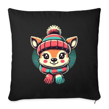 Design vintage Noël Mignon renne - Housse de coussin décorative 45 x 45 cm - noir - Devant