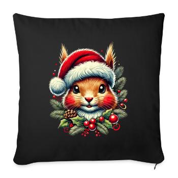 Christmas squirrel with Christmas hat - Sofa pillowcase 17,3'' x 17,3'' (45 x 45 cm) - black - Front