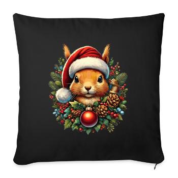 Écureuil de Noël avec chapeau et boule - Housse de coussin décorative 45 x 45 cm - noir - Devant
