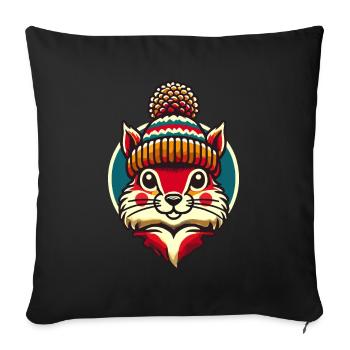 Merry Christmas Squirrel Winter Hat - Sofa pillowcase 17,3'' x 17,3'' (45 x 45 cm) - black - Front
