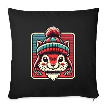 Cute squirrel with hat for Christmas - Sofa pillowcase 17,3'' x 17,3'' (45 x 45 cm) - black - Front