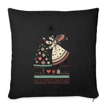 Ange de Noël scandinave Look Vintage - Housse de coussin décorative 45 x 45 cm - noir - Devant