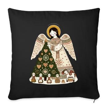 Ange de Noël avec sapin de Noël - Housse de coussin décorative 45 x 45 cm - noir - Devant