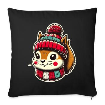 Christmas squirrel with cap - Sofa pillowcase 17,3'' x 17,3'' (45 x 45 cm) - black - Front