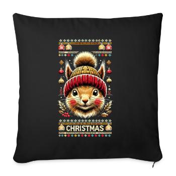 Merry Christmas with cute squirrel - Sofa pillowcase 17,3'' x 17,3'' (45 x 45 cm) - black - Front