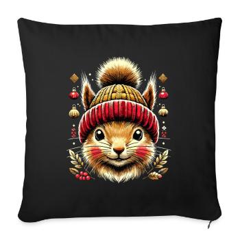 Cute squirrel with winter hat for - Sofa pillowcase 17,3'' x 17,3'' (45 x 45 cm) - black - Front
