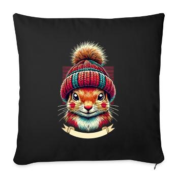 Cheerful squirrel with winter hat - Sofa pillowcase 17,3'' x 17,3'' (45 x 45 cm) - black - Front