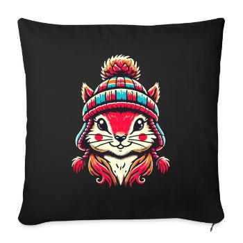 Cheerful squirrel with winter hat - Sofa pillowcase 17,3'' x 17,3'' (45 x 45 cm) - black - Front