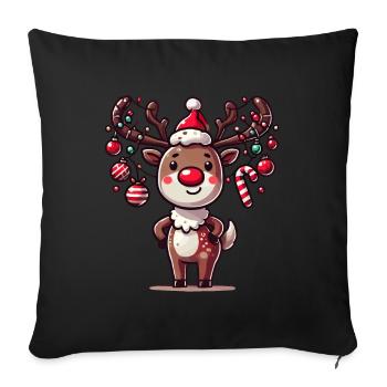 Renne heureux avec des boules de Noël - Housse de coussin décorative 45 x 45 cm - noir - Devant