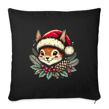 Noël festif écureuil Vintage - Housse de coussin décorative 45 x 45 cm - noir - Devant