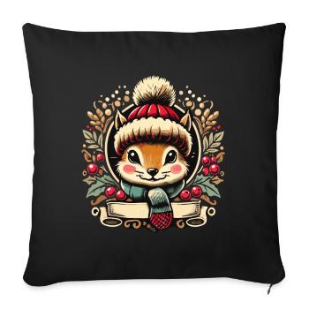 Écureuil de Noël avec chapeau et écharpe - Housse de coussin décorative 45 x 45 cm - noir - Devant