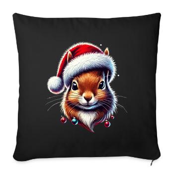 Christmas squirrel with hat - Sofa pillowcase 17,3'' x 17,3'' (45 x 45 cm) - black - Front