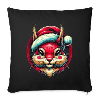 Écureuil joyeux avec un chapeau de Père Noël - Housse de coussin décorative 45 x 45 cm - noir - Devant