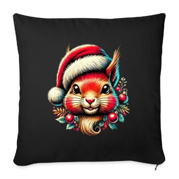 Christmas squirrel with cap - Sofa pillowcase 17,3'' x 17,3'' (45 x 45 cm) - black - Front