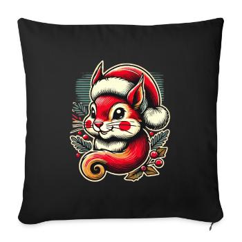 Merry Christmas squirrel with hat and - Sofa pillowcase 17,3'' x 17,3'' (45 x 45 cm) - black - Front