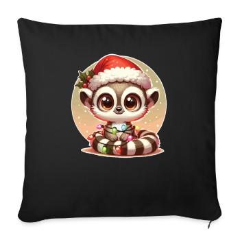 Weihnachtsmütze Weihnachten Lichterkette Lemur - Sofakissenbezug 45 x 45 cm - Schwarz - Vorne