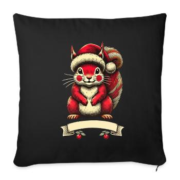 Christmas squirrel with Christmas hat - Sofa pillowcase 17,3'' x 17,3'' (45 x 45 cm) - black - Front