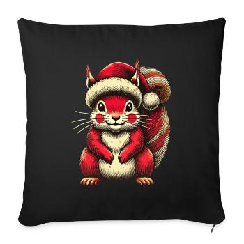 Cute squirrel with Christmas hat - Sofa pillowcase 17,3'' x 17,3'' (45 x 45 cm) - black - Front