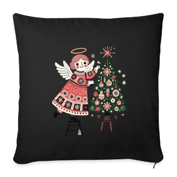 Angel decorates Christmas tree in vintage - Sofa pillowcase 17,3'' x 17,3'' (45 x 45 cm) - black - Front