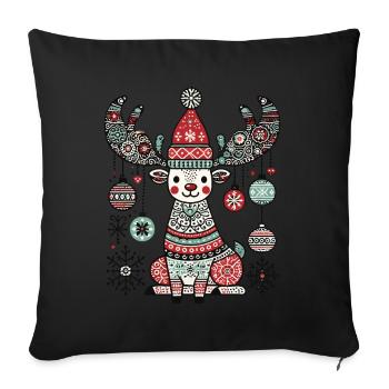 Fröhlicher Rentierzauber Mit Weihnachtskugeln - Sofakissenbezug 45 x 45 cm - Schwarz - Vorne
