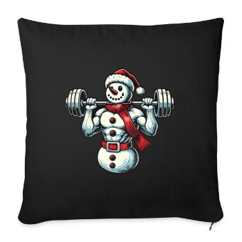 Bonhomme de neige musculaire de Noël avec haltère - Housse de coussin décorative 45 x 45 cm - noir - Devant